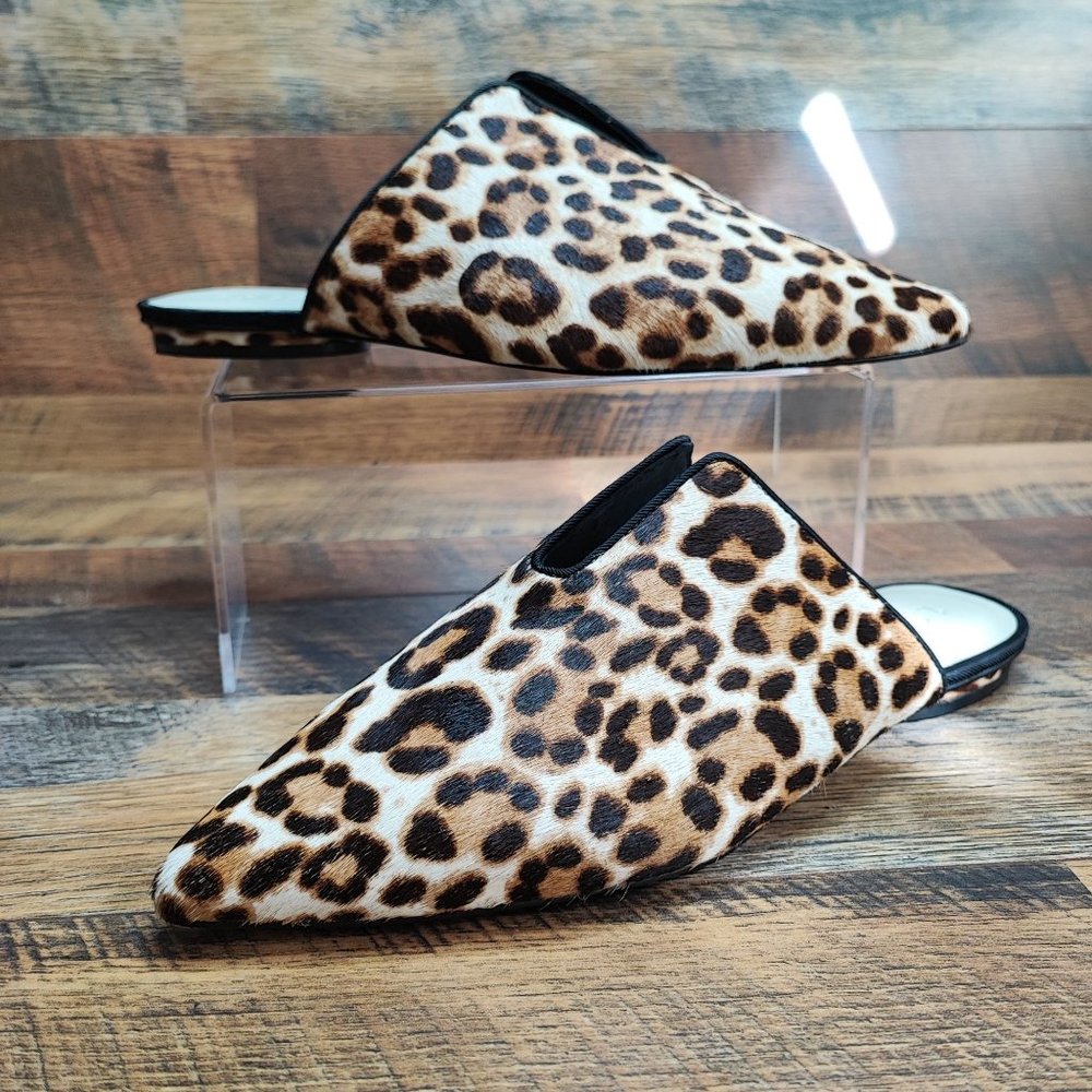 1.State Women's Cheetah Animal Print Slip On Slides Cow Hair Shoes  Size 10